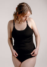 Load image into Gallery viewer, Model looking down wearing Viola nursing top in colour black
