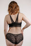 Back of model wearing Vienna nursing bra and Leia hipster in colour black