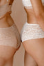 Closeup of models wearing Leia hispter in colour rose and ivory