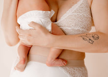 Load image into Gallery viewer, Mother holding her baby wearing Vienna nursing bra and Lemonie high waist in colour ivory
